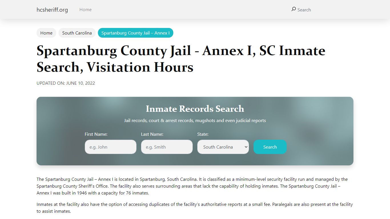 Spartanburg County Jail - Annex I, SC Inmate Search ...