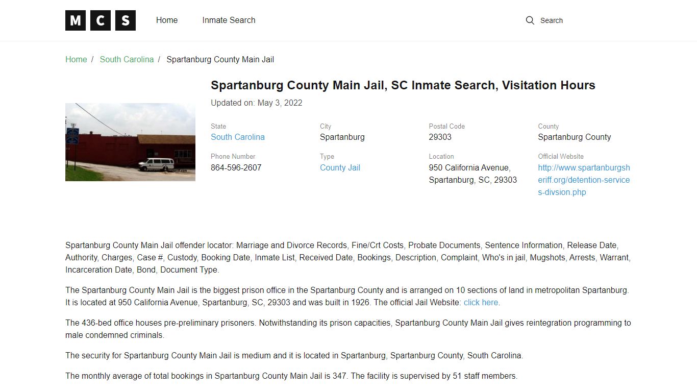 Spartanburg County, SC Jail Inmates Search, Visitation Rules