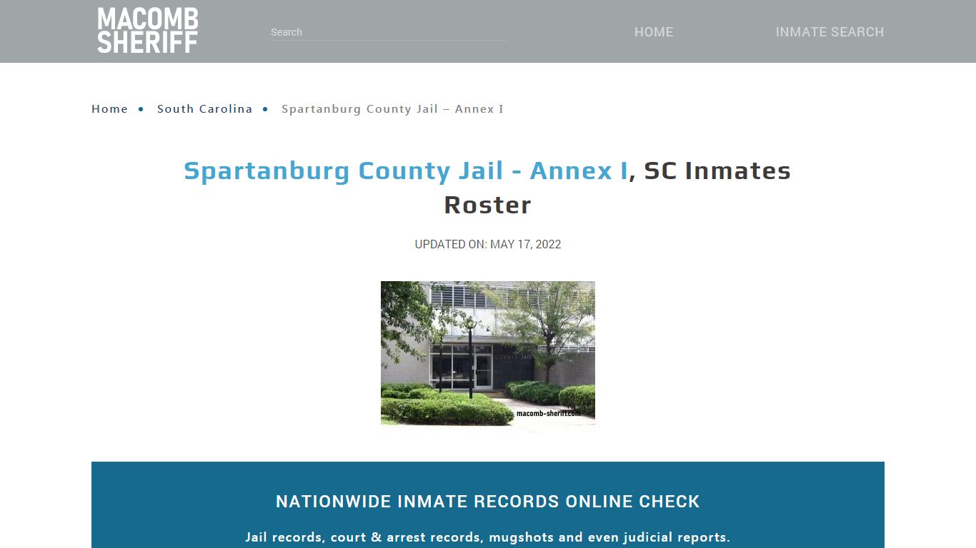 Spartanburg County Jail - Annex I, SC Jail Roster, Name Search